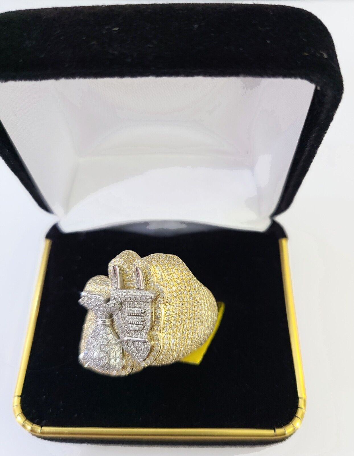 Real 10k Yellow Gold Diamond Ring Plug Socket Shaped Mens Ring - GoldenlinQ